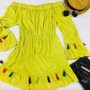 NWT Green Off Shoulder Tassel Peasant Dress XL